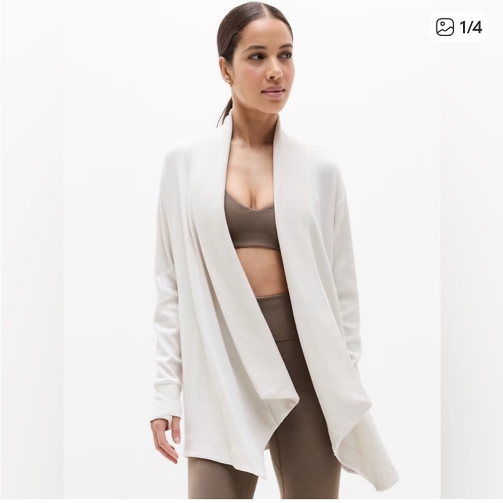 Athleta Pranayama Light Gray Open Front Cardigan